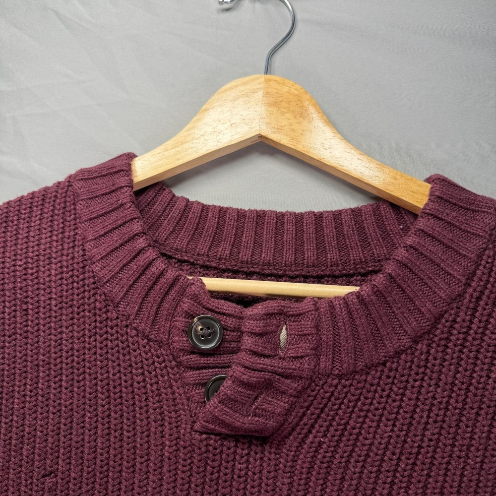 Duluth Trading Co Sweater Mens Large Red Burgundy Henley Thick Knit Cotton Gorp - Picture 6 of 12